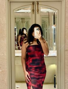 Red &amp; Black Tie-Dye Ruched Mini Dress