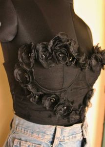 3D Flower Black Corset With Beads