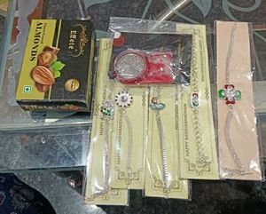Designer 5 Rakhiya, Chawal &amp; Roli, Chocolate, Coin