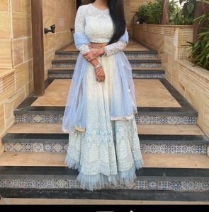 Kalki-White Grey Ombre Glitter And Crystal Lehenga