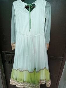 Embellished White &amp; Green Dress
