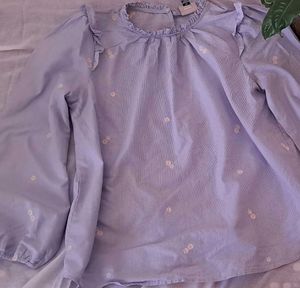 Striped Floral Ruffle Blouse
