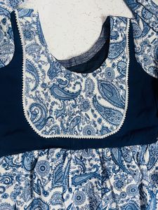 Blue Dress With Anarkali And Afgan Shalwar