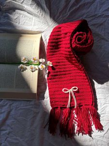 Burgundy Knitted Scarf with Bow
