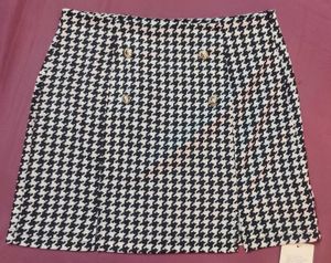Black & White Mini Skirt with Golden Buttons