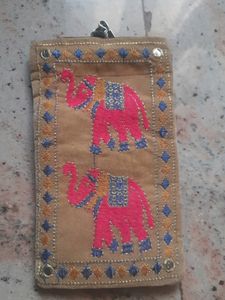Unused Velvety Soft Elephant Emroidry Mobile Pouch
