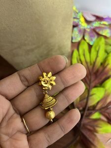 Gold Tone Flower Jhumka Earrings