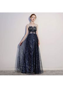 Navy Blue Banquet Evening Dress