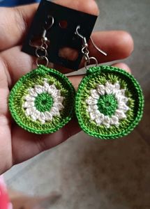 Green Crochet Circle Earrings