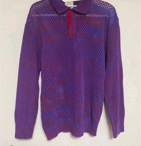 Purple Knit Polo Sweater