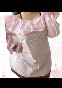 🌸Pink Ruffled Off-Shoulder Top