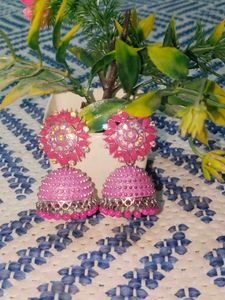 Pink Jhumka Earrings