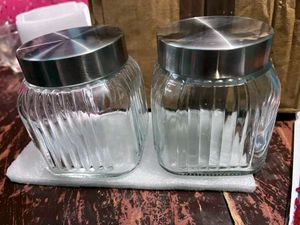 Set of 4 Ribbed Glass Storage Jars with Lids