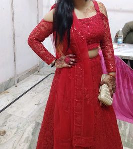 Red Sequin Lehenga