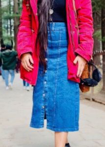 Vintage Denim Button-Front A-Line Skirt