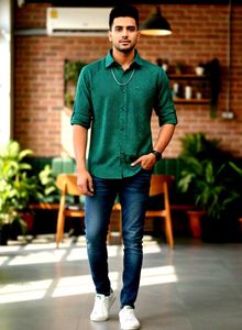 Green Checked Formal Shirt- SOFT COTTON