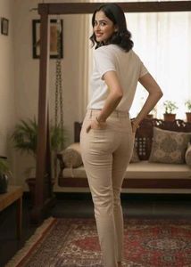 Beige Cotton Blend Pants