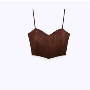 ZARA Brown Satin Corset Top