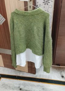 Green Layered Knit Sweater