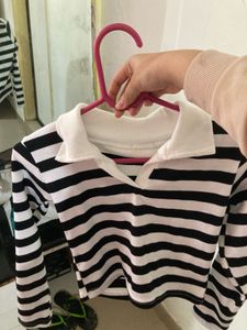 Y2K Striped Collared Crop Top