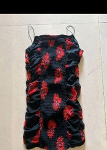Floral Print Black Red Mini Dress