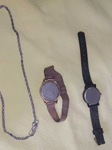 chain and Balck watch, golden colour watch