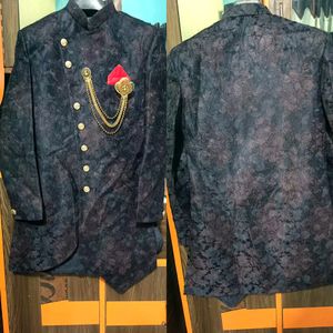 Men Black & Beige Mofit Printed Sherwani