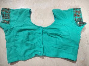 Teal &amp; Bronze Embellished Sari Fabric