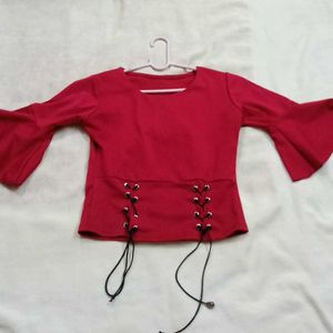 Fuchsia Bell Sleeve Lace-Up Top