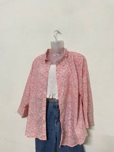 GAP Y2k Pink Floral Print Shirt For Women