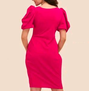 Pink Puff Sleeve Midi Dress