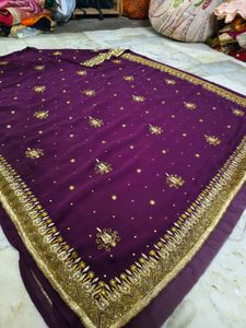 Purple Embroidered Saree Aari Work