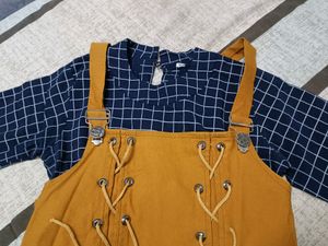Mustard Yello One Piece With Blue Crop Top