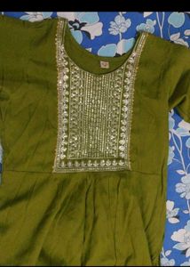 Olive Green Embellished Kurta