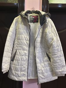 Warm Hooded Bomber White Jacket For Women