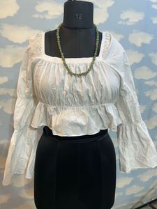 White Crop Top with Bell Sleeves