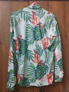 Tropical Flamingo Print Button-Down Shirt