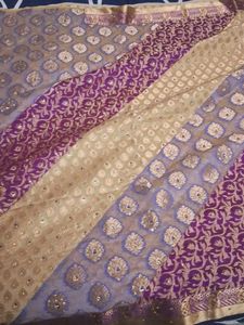 Purple &amp; Beige Embellished Saree