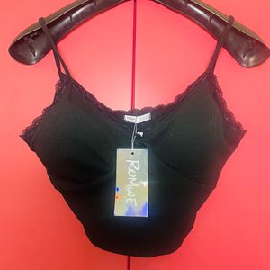 Ribbed Padded Black Crop Top