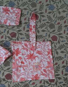 Floral Kurta And Tote Bag.
