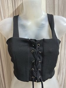 Black Lace-Up Corset Top