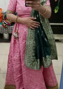 Pink Lehenga Choli with Green Dupatta