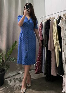 Blue Polka button down dress