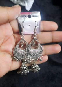 Boho Silver Jhumka Earrings,used