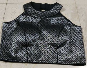 Black and silver brocade halter neck blouse