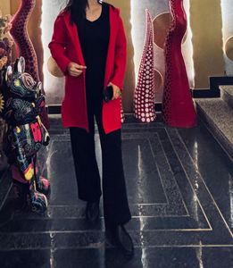 Red Hooded Cardigan