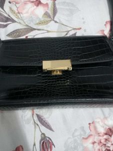 Black Croc Embossed Baguette Bag