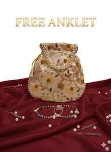Floral Embroidered Potli Bag with anklet