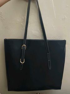 Black Vegan Leather Large Tote Bag with inner Pouc