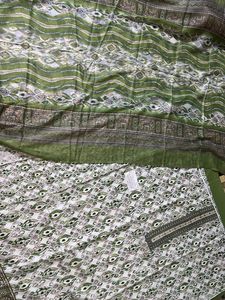 Pakistani Printed Green & White Geometric Print Fa